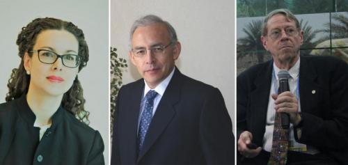 Frá vinstri Maja Groff, Augusto Lopez-Claros, og Arthur Dahl eru höfundar tillögunnar. Hún var ein af þremur tillögum sem fengu verðlaun Global Challenges Foundation, samtaka sem efna til umræðna um þau vandamál sem mannkynið stendur frammi fyrir.