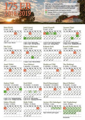 Bahá'í dagatal fyrir árið 175 (2018-2019) er komið út