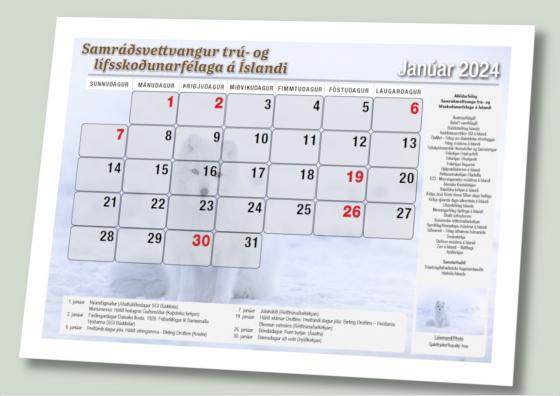 Mynd af fyrstu síðu þvertrúarlega dagatalsins fyrir árið 2024.